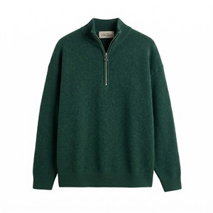 Custom Logo OEM Quiet Luxury Men's Wool Cashmere Quarter Half Zipper Stand Collar Rib Knit Top Slim Fit Pullover Knitted <b>Sweater</b> - Product Image 4