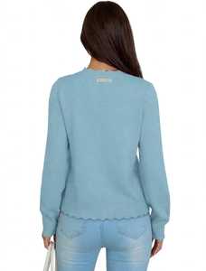ONETEN Suéter de punto de manga larga con cuello redondo azul claro para mujer, jersey informal de otoño - Product Image 3