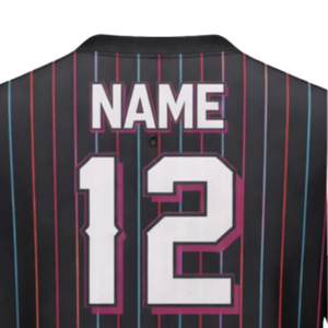 Custom Sublimated Mens <b>Baseball</b> Jersey Teamname 12 Striped Black Red Blue V-Neck Short Sleeve Breathable Full Button Regular Fit - Product Image 3