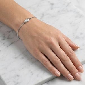 0.50CTW Lab Grown Marquise-Cut Bezel-<b>Set</b> Diamond Station Bracelet in White <b>Gold</b> Plated for Certified - Product Image 1