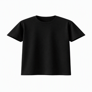 เสื้อยืดคอกลมแขนสั้นสีดำสำหรับผู้ชาย ทรงโอเวอร์ไซส์ สีพื้น ผ้าถัก สไตล์ลำลองแนวสตรีทแวร์ โพลีเอสเตอร์ 100% ปรับแต่งได้ - Product Image 1