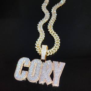 Collar con Cadena Cubana Brillante y Colgante de Nombre Personalizado, Letras Personalizadas con Incrustaciones de Diamantes, Collar con Nombre Personalizado en Plata 925, Regalo Hip Hop - Product Image 1