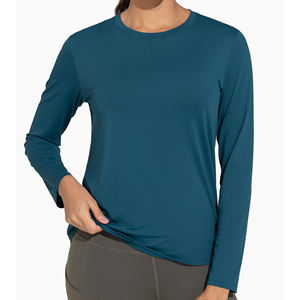 T-shirt de yoga personnalisé OEM de haute qualité pour femme, vêtements de sport en gros, hauts d'entraînement ajustés, t-shirt de yoga uni à col ras du cou pour femme - Product Image 4