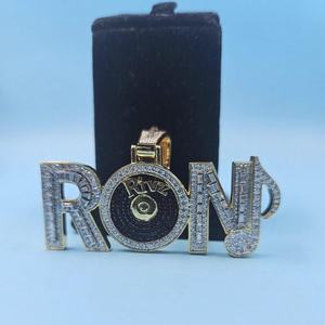 Colgante Rivz Iced Out de Plata 925 con Baño de Oro de 18K y Moissanita, Letra RON, Estilo Hip Hop, Joyería Unisex - Product Image 1