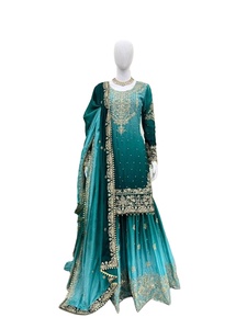 Indian Bollywood Ethnic Stitched Kameez Chinon Silk Heavy Embroidery <b>Kurta</b>/Kurti <b>Women</b> Moisture Wicking Quick Dry Party Winter - Product Image 2