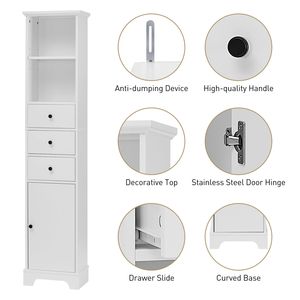 Mobile Bagno Alto Bianco Autoportante con 3 Cassetti e Ripiano Regolabile in MDF, Finitura Verniciata, Arredo Bagno - Product Image 3