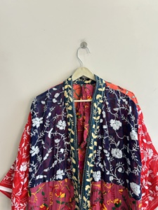 Robe en coton brodée florale pour femme, manches longues, longueur totale, style halter, vêtement de nuit décontracté, kimono bohème fait main - Product Image 4