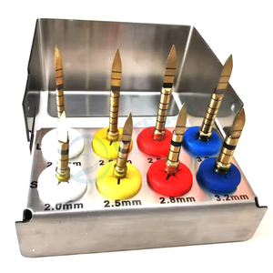 Kit de 8 piezas premium de guías de perforación quirúrgica manual para implantes dentales, fresas piloto de acero inoxidable plateado OEM - Product Image 1