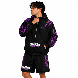 Trendy Custom Men's Printed Nylon Windbreaker Shorts Tracksuit Hooded <b>Jacket</b> Streetwear Two Piece Embroidery Patch Nylon Hoodies - Product Image 4