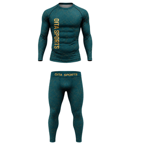 Conjunto Deportivo de Manga Larga y Leggings para Hombre, Color Verde Azulado, Compresión Activa para Entrenamiento, Fitness, Gimnasio, Ropa Deportiva - Product Image 1