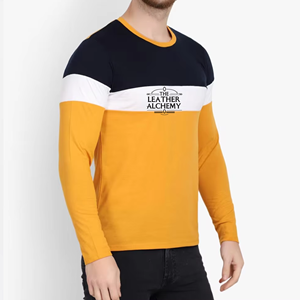 Camiseta de Manga Larga para Hombre, Cuello Redondo, Tejido de Punto, Color Sólido con Ribete en Contraste, Estilo Casual - Product Image 1