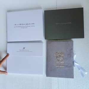 Lot de boîtes d'invitation de mariage en velours, personnalisées avec estampage à chaud, ensemble de cartes en tissu de luxe, fabricant de papeterie élégante en gros - Product Image 5