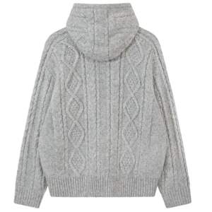 Cable Knit <b>Zip</b> Through <b>Hoodie</b> <b>Grey</b> <b>Zip</b> Front <b>Hoodie</b> with Cable Knit Design and Adjustable Hood Ideal for Casual Comfort & Style - Product Image 2