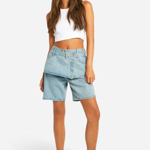 Shorts de mezclilla casuales de verano para mujer, cintura alta, con botones, estilo Bermuda, tela suave y duradera. - Product Image 4