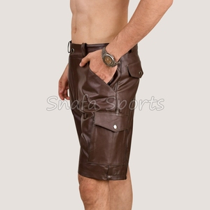 Nuevos pantalones cortos de cuero para hombre, personalizados, casuales y deportivos, con cordón ajustable, en venta. - Product Image 3