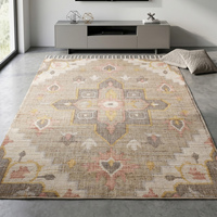 Handgetufteter, handgewebter moderner Jute-Teppich, rutschfest, dick, mittelhohem Flor, beige, mehrfarbig, mit floralem geometrischem Muster, gefranst, strukturiert