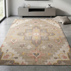 Handtufted Handwoven Modern <b>Jute</b> <b>Rug</b> Anti-Slip Thick Medium Pile Beige Multicolor Floral Geometric Pattern Fringed Textured Area - Product Image 4
