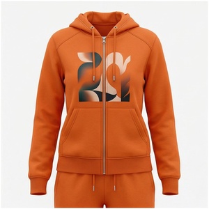 Conjunto Deportivo con Capucha y Cremallera para Mujer, Color Naranja, Estampado Degradado, Sudadera Casual de Manga Larga con Bolsillos Laterales, Ropa de Otoño - Product Image 1