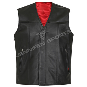 Chaqueta de cuero de vaca para hombre, sin cuello, transpirable, para ocio al aire libre, motocicleta, con cremallera, para primavera y verano - Product Image 1