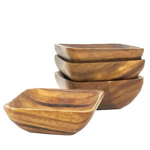 Ensemble de 4 bols carrés en bois d'acacia pour nouilles à salade de fruits, aliments sûrs et durables, parfaits pour la cuisine d'hôtel ou la restauration. - Product Image 1