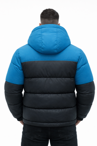 Chaqueta de Invierno para Hombre, Acolchada, con Capucha, Gruesa y Cálida, de Dos Tonos Azul y Negro, Informal, con Cierre, para Exteriores, con Logotipo Personalizado al por Mayor - Product Image 4