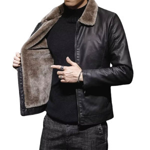 Chaqueta de cuero vintage de calidad superior para hombre, cuello alto con cierre de cremallera, logotipo frontal técnico lavado, ropa de invierno elegante - Product Image 2