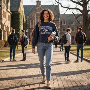 Sudadera Extra Grande para Mujer, Estampado Personalizado con Efecto Agrietado, Azul Retro, Felpa de Algodón de Alta Calidad, Estilo Universitario de Invierno - Product Image 5