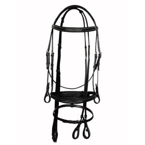 Brida de salto de cuero genuino acolchada con costuras elegantes, anatómica y elevada, para espectáculos ecuestres, equipo de equitación inglés, proveedor mayorista OEM - Product Image 1