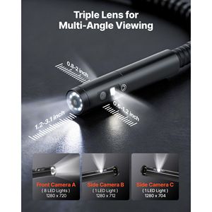 Endoscopio Industriale HD IPS da 7 Pollici con Schermo Diviso, Tripla Lente, Configurazione a Doppio Cavo, Zoom 8X, IP67, 8+2 LED - Product Image 3