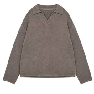 Polo de Manga Larga de Punto Bouclé Marrón, Cálido y Moderno, Diseño Clásico con Tela de Punto Suave - Product Image 1