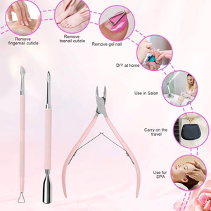 Juego de 3 Piezas de Acero Inoxidable, Cepillo para Cutículas de Doble Cabeza y Tijeras para Uñas, Herramienta Profesional para Manicura y Eliminación de Piel Muerta - Product Image 3