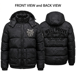 Unisex Royal Blue Nylon 300 GSM Quilted Baffle Panel Bomber <b>Jacket</b> Custom <b>Rhinestone</b> Crystal Logo Varsity Ribbed Coat Waterproof - Product Image 4