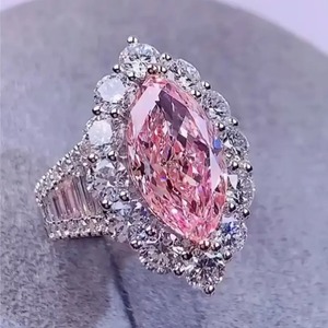 925 Moissanite Vintage Style Pink Marquise Cut Halo Engagement <b>Ring</b> In Sterling <b>Silver</b> White Gold Plated. - Product Image 6