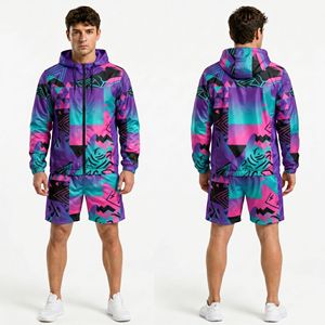 Orange <b>Fire</b> Print Windbreaker Short Set Mens Sublimation Tracksuit Polyester Quick Dry Athletic Training Sportswear Activewear - Product Image 4