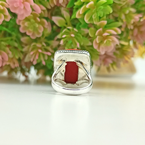 Natural Red <b>Coral</b> Ring Handmade Gemstone Jewelry Artisan Silver Ring Bold Statement Ring - Product Image 4