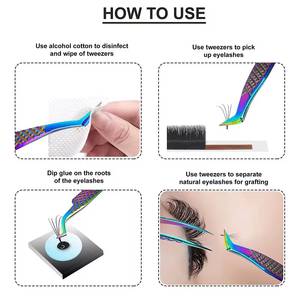 Ensemble de pinces à cils de précision en acier inoxydable avec finition arc-en-ciel et pointes dentelées pour une application détaillée des cils - Product Image 5