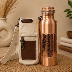 Kit de gourde vintage en cuivre pur poli semi-embossé, écologique, portable, multi-usage pour la maison, avec dessous de verre et couvercles - Product Image 1