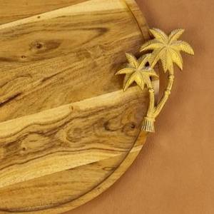 Bandeja de Comedor Redonda de Madera de Lujo al por Mayor con Asas de Palmera Doradas, Plato de Servicio Elegante de Acacia para Hoteles y Restaurantes - Product Image 3