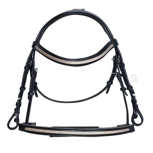 Bridon de cheval en cuir noir de qualité supérieure avec frontal et muserolle à paillettes pour l'équitation - Product Image 1