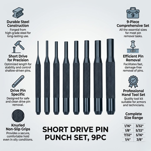 Jeu de 9 poinçons courts pour vis sans tête |   Kit d'outils de poinçonnage en acier trempé pour broches |   Réparation automobile - Démontage |   Professionnel |   Outils à main - Product Image 5