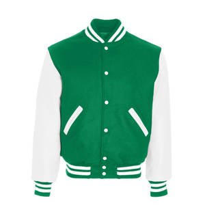 Chaquetas Varsity de Béisbol Unisex con Cuello Alto, Diseño Nuevo, Ecológicas, con Logotipo Bordado Personalizado, Casuales de Otoño, con Mangas de Cuero Blanco - Product Image 2