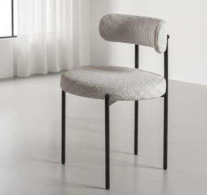 Modern White Boucle Upholstered Dining Chair with <b>Backrest</b> and Metal Legs for B2B Bulk Orders Direct From Factory - Product Image 1