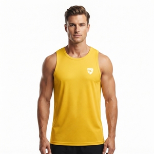 Men's <b>Yellow</b> Sleeveless <b>Tank</b> <b>Top</b> O-Neck Solid Color Breathable Polyester/Cotton Casual Wear 220g - Product Image 3