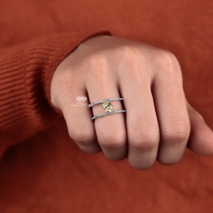 Yellow Lab Grown Diamond <b>Open</b> Band <b>Ring</b> 14K Gold Double Row Pave Bridal Wedding Statement Luxury Jewelry Manufacturer Supplier - Product Image 2