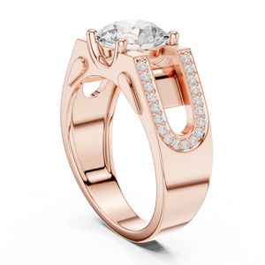 Rose Gold Lab Grown <b>Diamond</b> Wide Band <b>Ring</b> for Women, Round Cut Solitaire with Pavé Accents, Modern Engagement Fine Jewelry - Product Image 3
