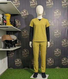 ชุดสครับสีเหลืองแบบยูนิเซ็กซ์ คอวี แขนสั้น กางเกงขายาว ชุดยูนิฟอร์มโรงพยาบาล ผ้าฝ้ายผสมโพลีเอสเตอร์ ทอแบบพิเศษ รับสกรีนโลโก้และออกแบบได้ - Product Image 4