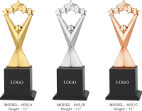 Trophée en métal modèle 805, 11 pouces, en alliage de zinc plaqué, récompense sportive avec gravure et impression UV, base en bois avec logo