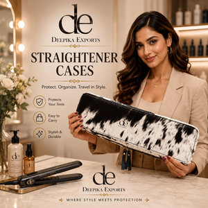 New Designer Cowhide Leather Heat Resistant Leather Hair Straightener Curling Iron Cases Perfect Organizer for Hair Tools - Product Image 6