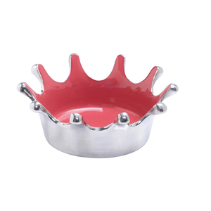 Elegante Cuenco de Corona Plateado y Rojo Esmaltado, Moderno Plato de Nueces de Aluminio Fundido con Tiara Real, Arte Decorativo Hecho a Mano para Mesa de Fiesta - Product Image 2