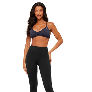 Top Deportivo de Yoga para Mujer con Logotipo Personalizado, Color Morado Medianoche, Sexy, de Nailon y Spandex, con Fruncido Frontal y Tirantes, Transpirable, para Gimnasio y Entrenamiento - Product Image 5